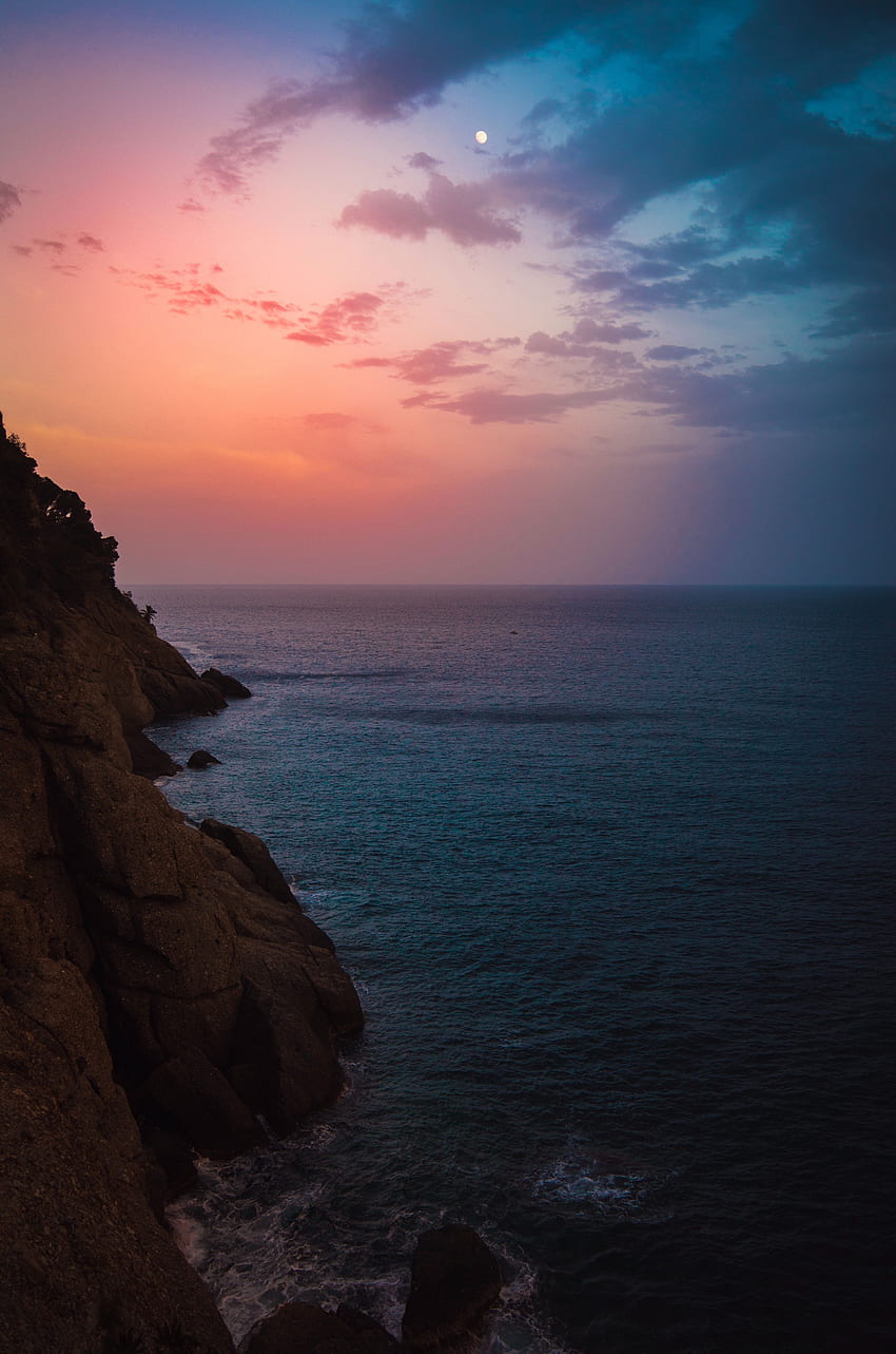 Nature, Water, Sea, Twilight, Rock, Horizon, Shore, Bank, Dusk HD phone wallpaper