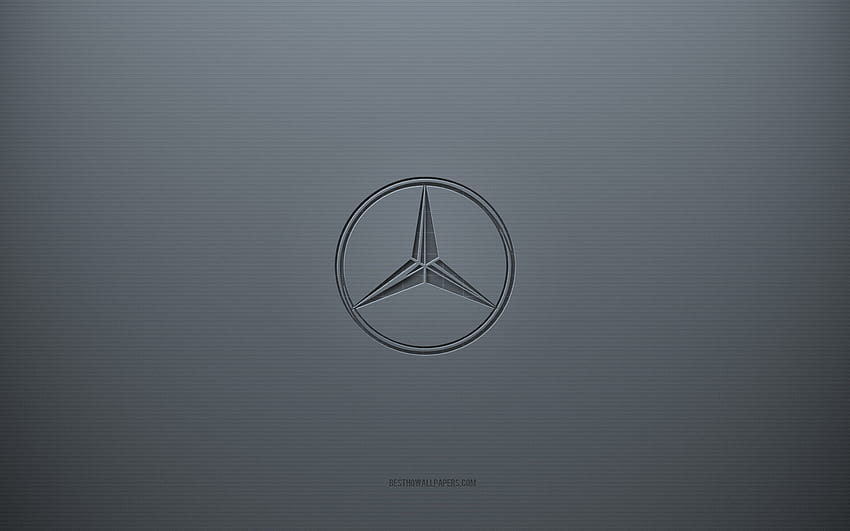 Лого на Mercedes-Benz, сив креативен фон, емблема на Mercedes-Benz, текстура на сива хартия, Mercedes-Benz, сив фон, 3d лого на Mercedes-Benz HD тапет