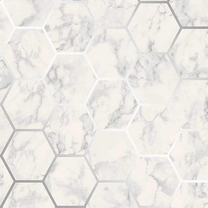 Шестоъгълна геометрична мраморна кухня Бяло сиво Сребристо метално винил от Y�L .uk: Направи си сам и инструменти HD тапет за телефон