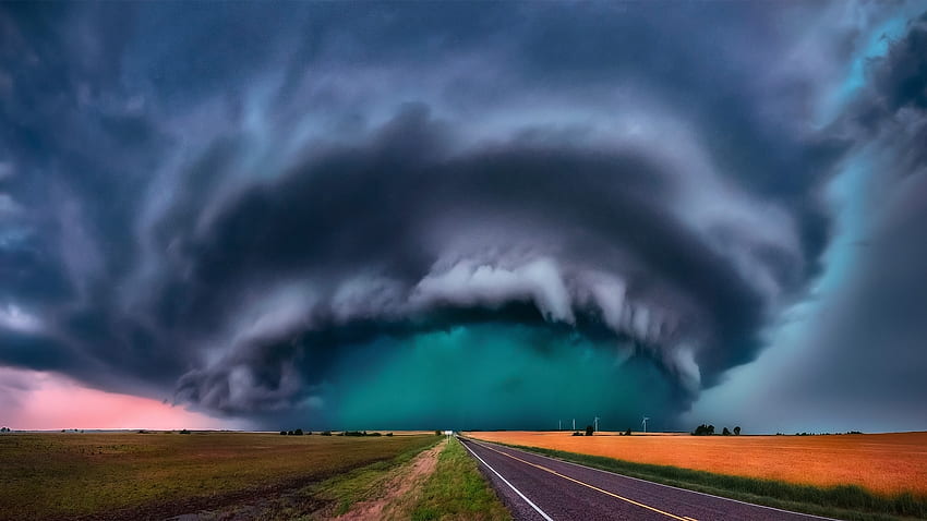 Cyclone, Field, Road, Storm, Clouds HD wallpaper
