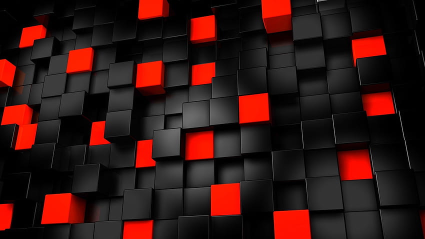 3D, Cubes, Black, Red, Abstract,. for iPhone, Android, Mobile and HD wallpaper