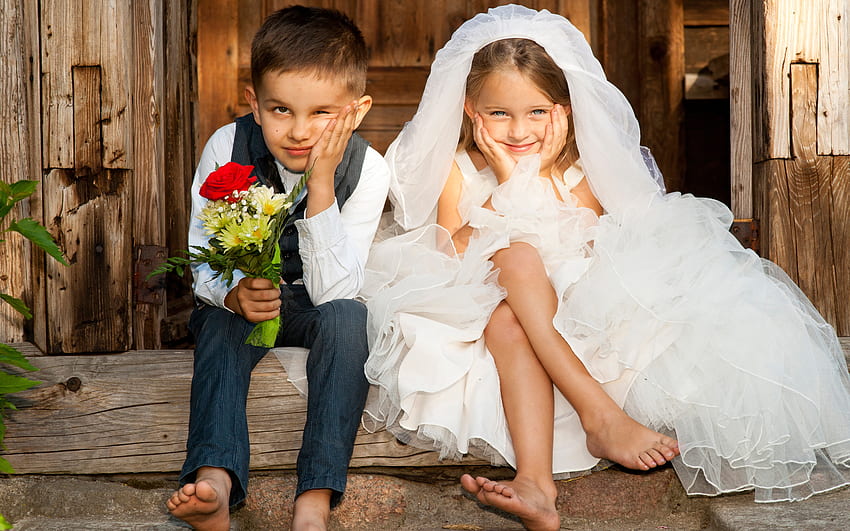 Pengantin, anak-anak, pernikahan, pengantin, pengantin pria Wallpaper HD
