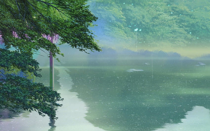 Ağaçlar, anime, makoto shinkai, 新海誠, yağmur, göl, kotonoha no niwa 1112 - Rain Makoto HD duvar kağıdı