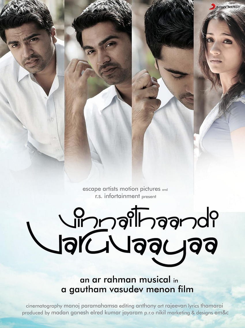 Изключително голям филмов плакат за Vinnaithaandi Varuvaayaa. Поточно предаване на филми, тамилски филми онлайн, филми онлайн, Vinnaithandi Varuvaya HD тапет за телефон