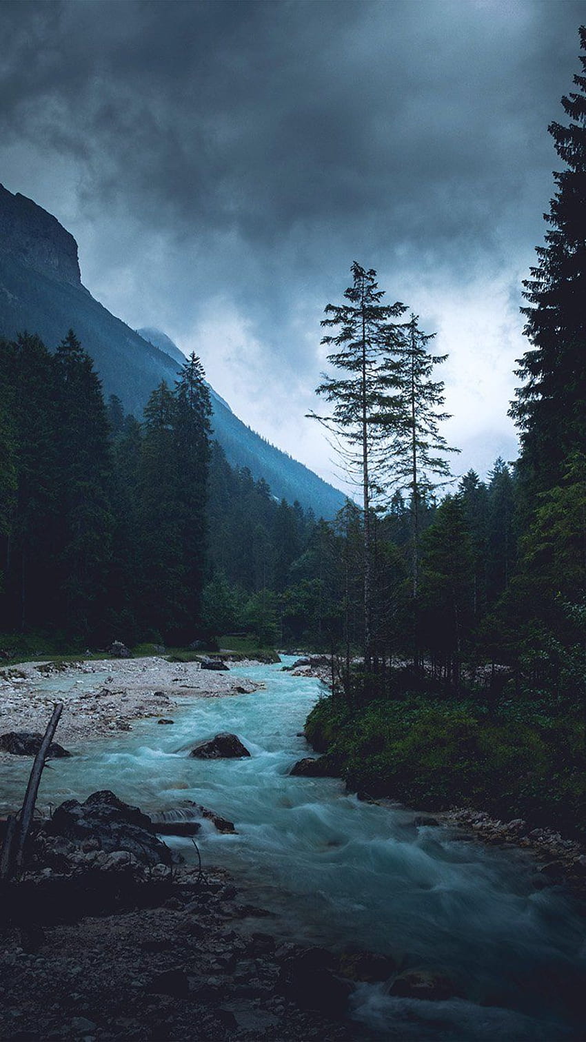 Mountain Wood Night Dark River Nature Blue, Dark Scenery HD phone wallpaper