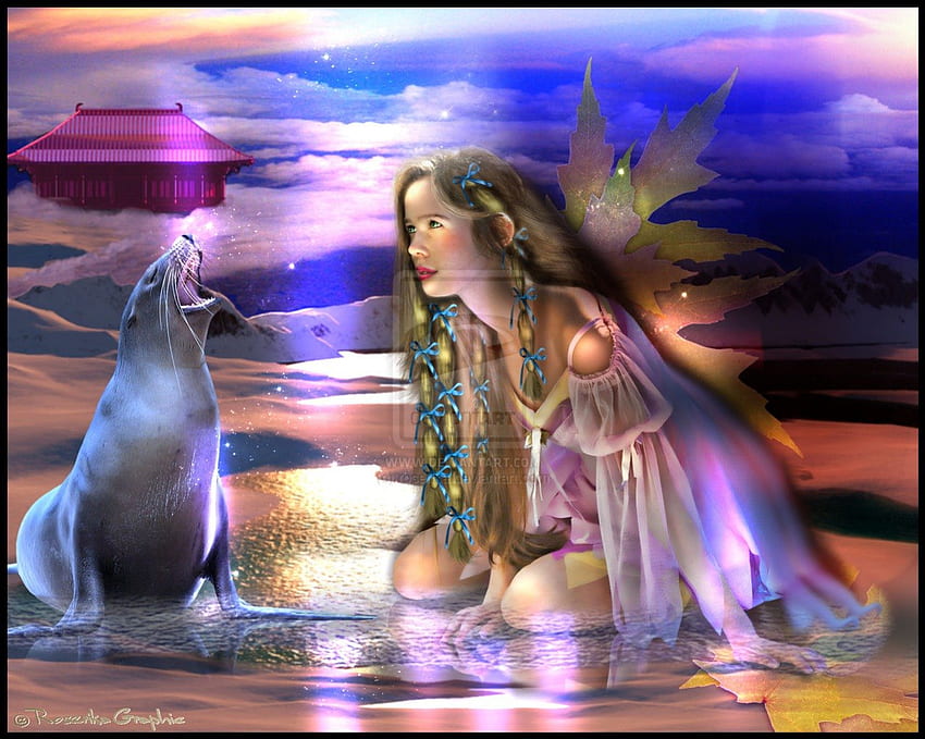 ✼.Angel with Love Seal.✼, birds, glow, digital art, waterscapes, female, wings, seal, sweet, attractions in dreams, beautiful, creative pre-made, angels, love four seasons, fantasy, pretty, light, manipulation, clouds, sky, models, girls, lovely HD wallpaper
