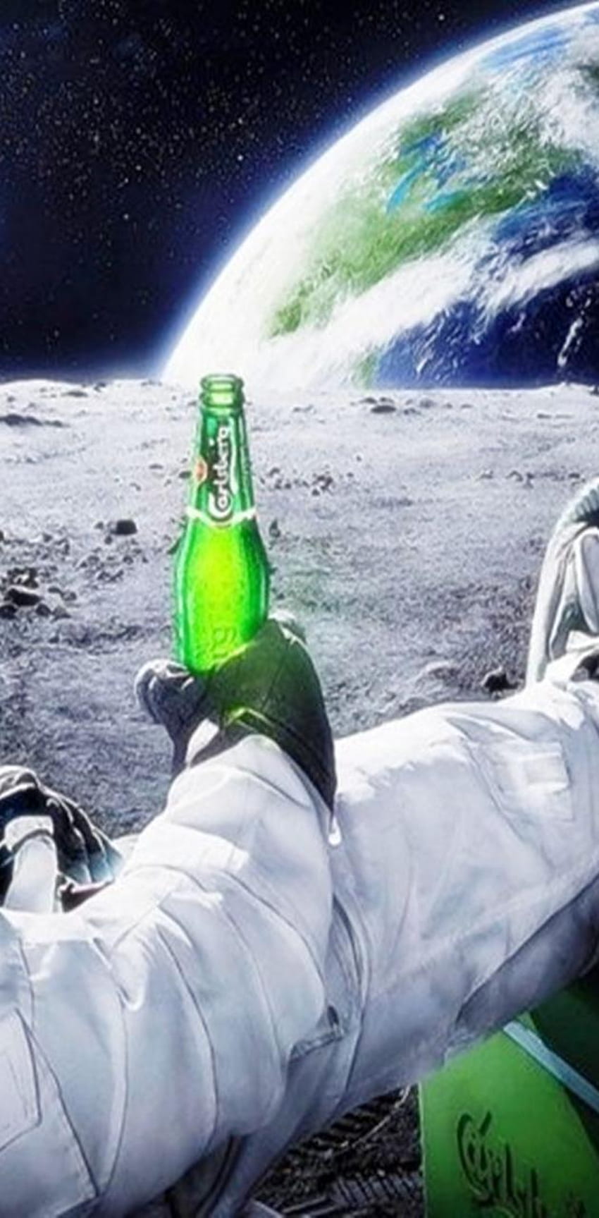 Fantastische Aussicht, Astronaut trinkt Bier auf dem Mond HD-Handy-Hintergrundbild