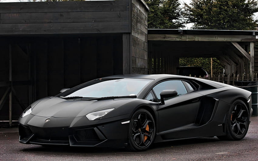 Vista lateral delantera del Lamborghini Aventador negro estacionado fondo  de pantalla | Pxfuel