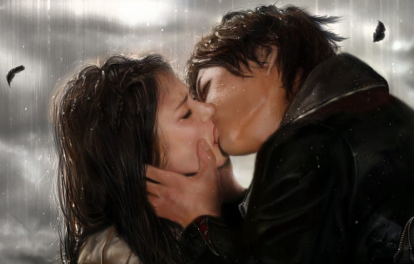 love, rain, kiss, the series, The Vampire Diaries, Elena, Damon for , section фильмы HD wallpaper