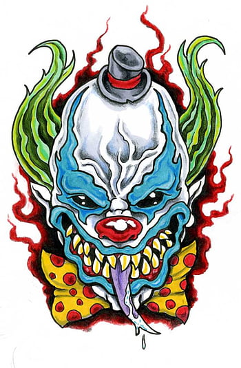 Scary Black And White Evil Jester Face And Tattoo Design By Ancient Shadow
