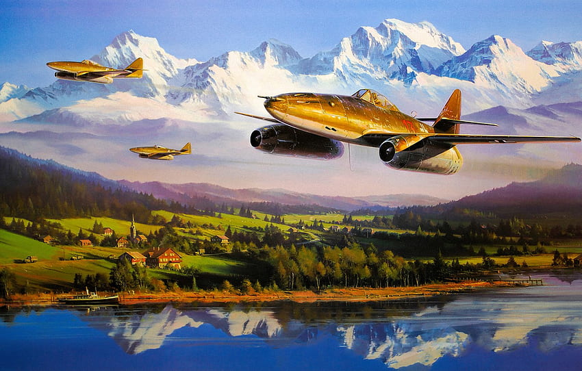war, art, airplane, painting, jet, ww2, Messerschmitt Me 262 for , section авиация HD wallpaper