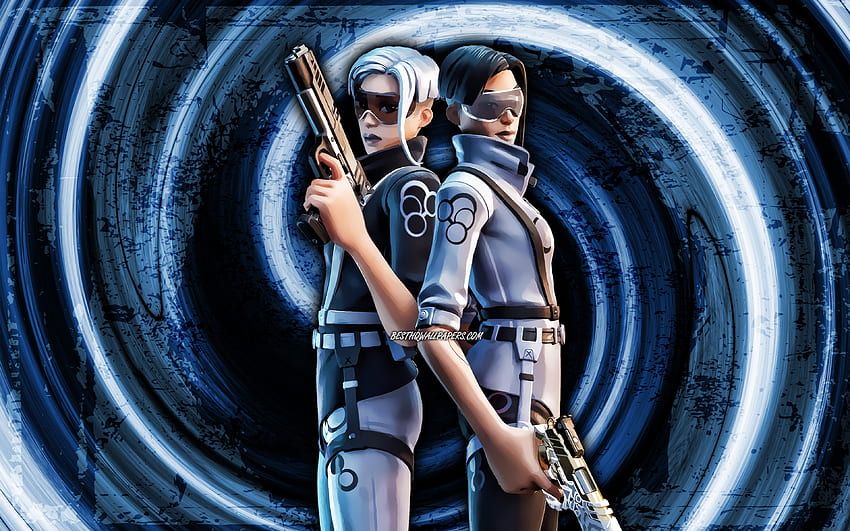 Echo, blue grunge background, Fortnite, vortex, Fortnite characters, Echo Skin, Fortnite Battle Royale, Echo Fortnite HD wallpaper