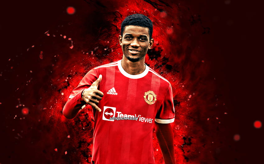 Amad Diallo, , 2021, Manchester United FC, Ivorian footballers, red neon lights, Premier League, soccer, Amad Diallo , football, Man United, Amad Diallo Manchester United HD wallpaper