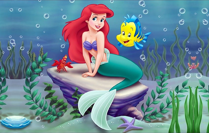mare, alghe, cartone animato, granchio, sirena, Disney, Ariel Sfondo HD