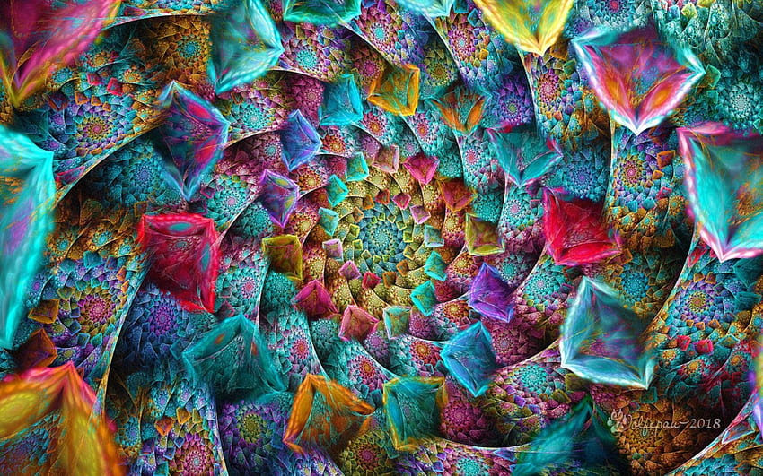 Spiral berwarna-warni, warna, fraktal, spiral, abstrak Wallpaper HD