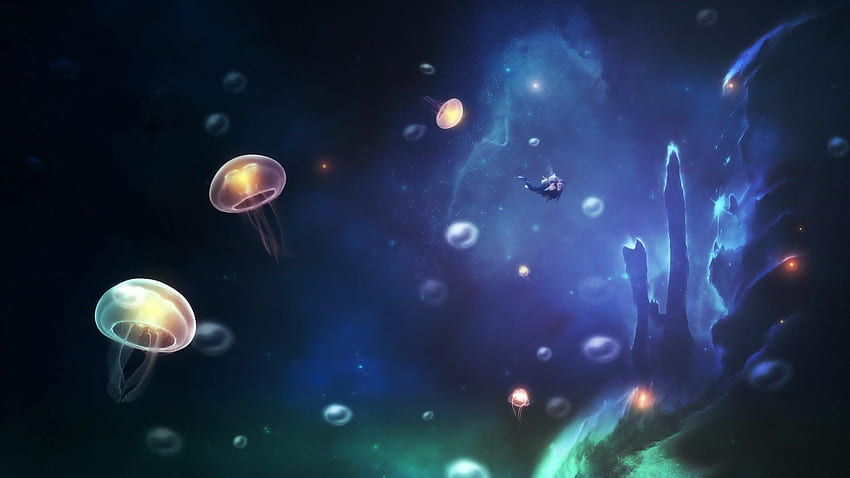 Outer space planets mushrooms jellyfish strange skies, Strange Universe HD wallpaper