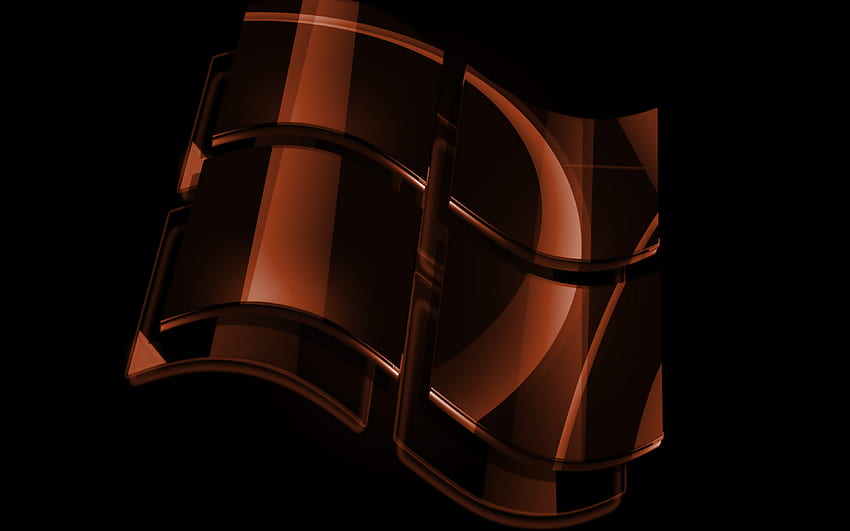 logo coklat Windows, latar belakang coklat, OS, logo kaca Windows, karya seni, logo Windows 3D, Windows Wallpaper HD