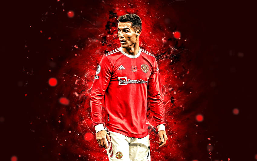 Cristiano Ronaldo, 2022, Manchester United, neon rossi, stelle del calcio, CR7, Manchester United FC, Cristiano Ronaldo Manchester United, CR7 Man United, Cristiano Ronaldo Sfondo HD