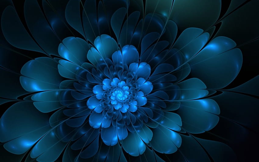 3D FLOWER, blue, 3d, light, flower HD wallpaper