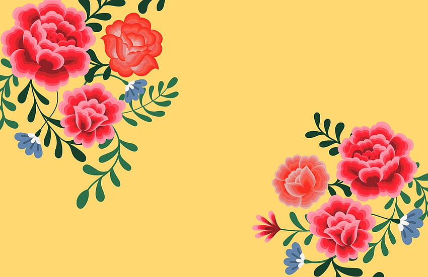 黄色のフリーダ・カーロの花の壁画、メキシカンフラワーパターン 高画質の壁紙