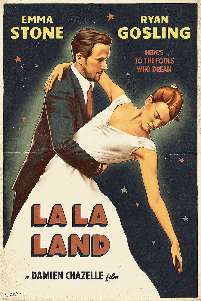 Vintage plakat La La Land autorstwa Alexeya Kota Tapeta na telefon HD