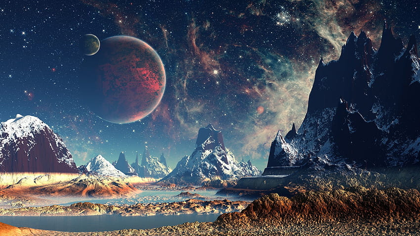 : pintura abstracta azul y roja, espacio, planeta, paisaje, ciencia ficción - Lo mejor de Andriod, Science Abstract fondo de pantalla