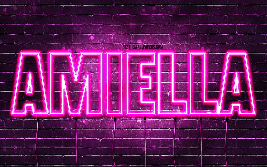 Happy Birtay Amiella, , pink neon lights, Amiella name, creative ...