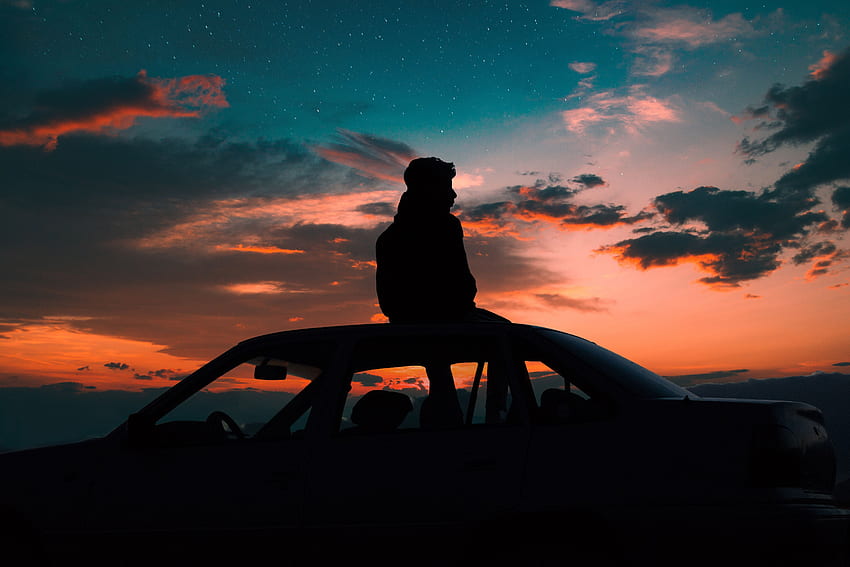 Car, Dark, Privacy, Seclusion, Starry Sky, Human, Person, Loneliness HD wallpaper