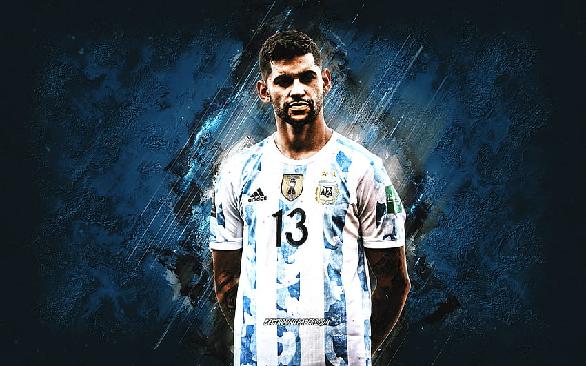 Cristian Romero, Argentina national football team, Argentine soccer player,  portrait, Argentina, soccer, blue stone background HD wallpaper | Pxfuel