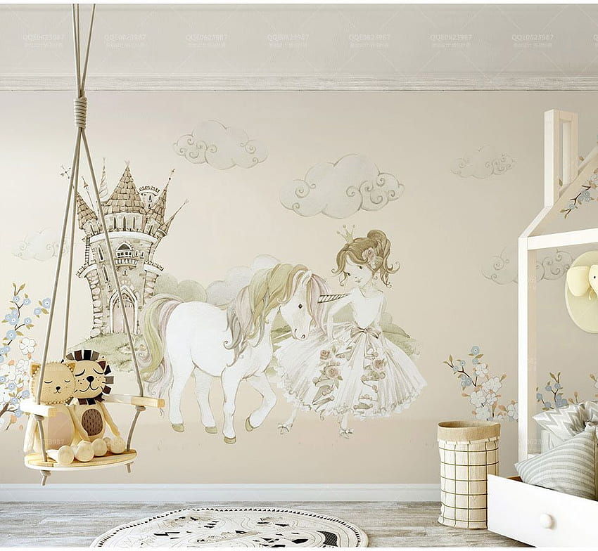 US$ 10,8 40% DE DESCONTO. Bacaz Castle Horse 3D Cartoon Princess Mural For Baby Girls Room Background 3D Cartoon Stickers Wall Paper Wall Decor In, Indian Cartoon papel de parede HD