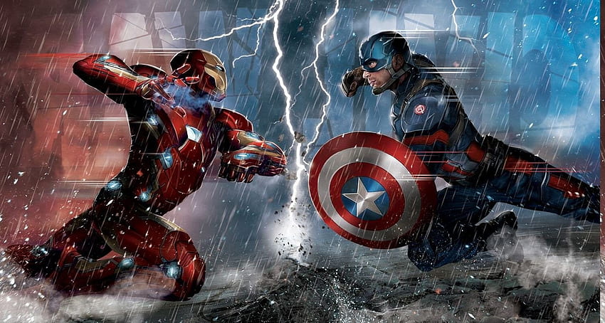 Captain America, Captain America: Civil War, Iron Man, Comics, Marvel Comics, Superhero, 삽화, 컨셉 아트, 번개 / 모바일 배경, 재미있는 Captain America HD 월페이퍼
