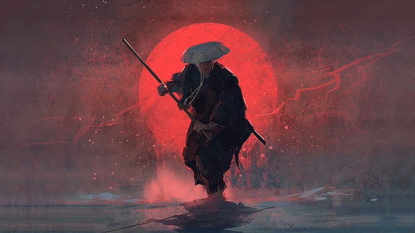 Samurai Art Fantasy, Red Samurai Art HD wallpaper