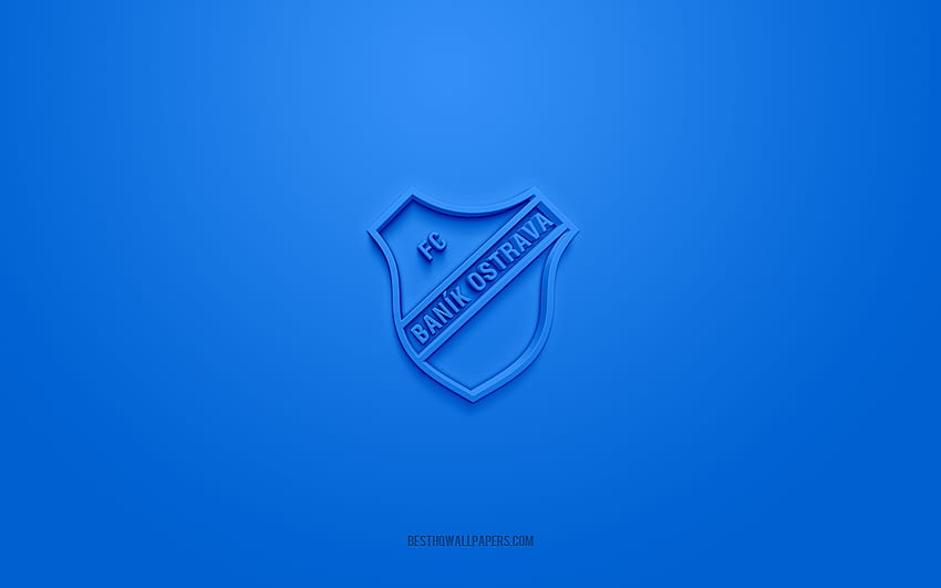 FC Banik Ostrava、クリエイティブな 3D ロゴ、青色の背景、チェコのファースト リーグ、3 d エンブレム、チェコ サッカー クラブ、Ostrava、チェコ共和国、3 d アート、サッカー、FC Banik Ostrava 3 d ロゴ 高画質の壁紙