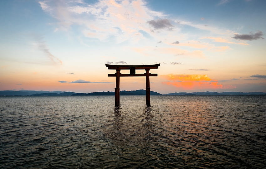 il cielo, il paesaggio, l'oceano, il cancello, Giappone, Giappone, torii per , sezione пейзажи, Japanese Torii Sfondo HD