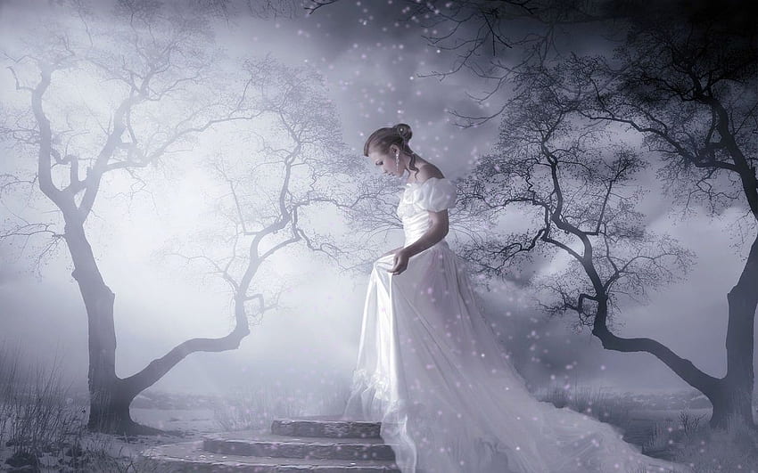 Ghost Bride, Fog, Solemn, Trees, Woman, Ghost, Bride HD wallpaper