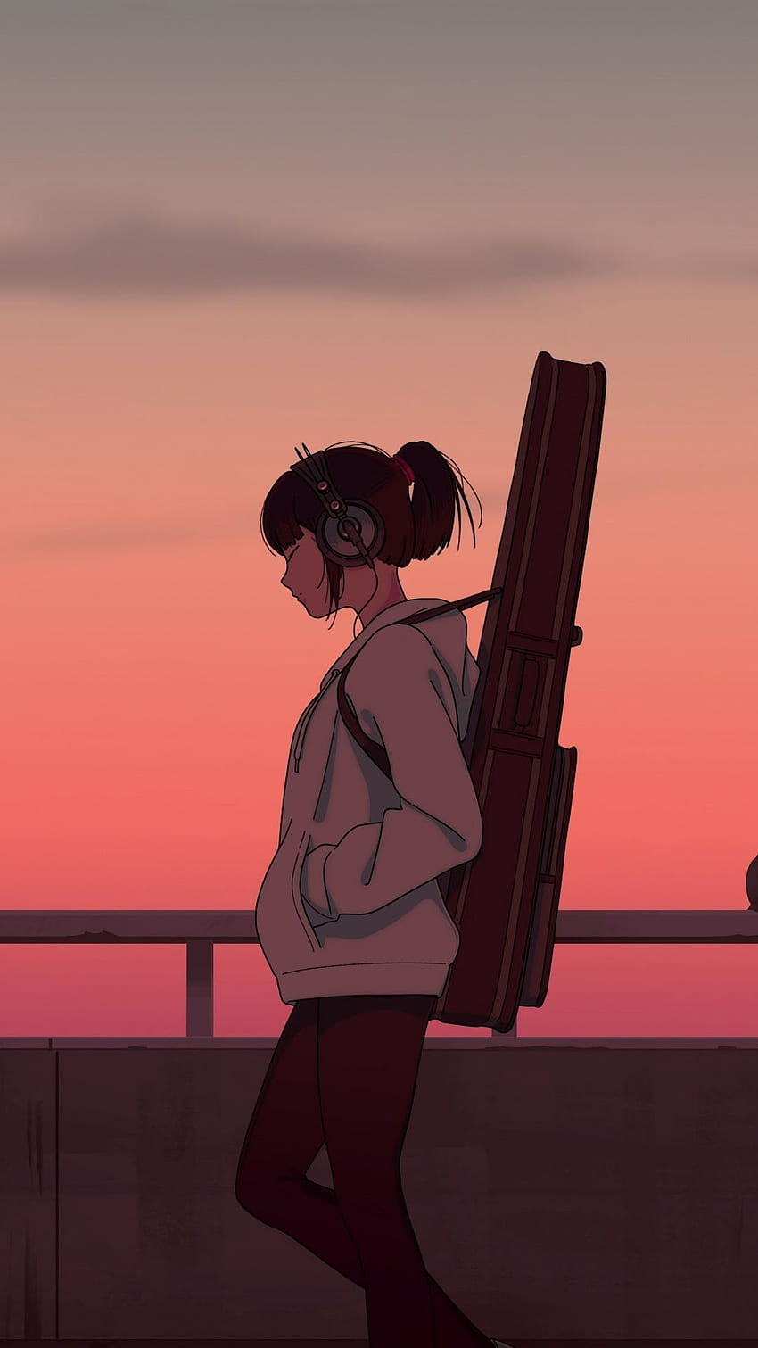 Müzik, Anime Kız Gün Batımı HD telefon duvar kağıdı