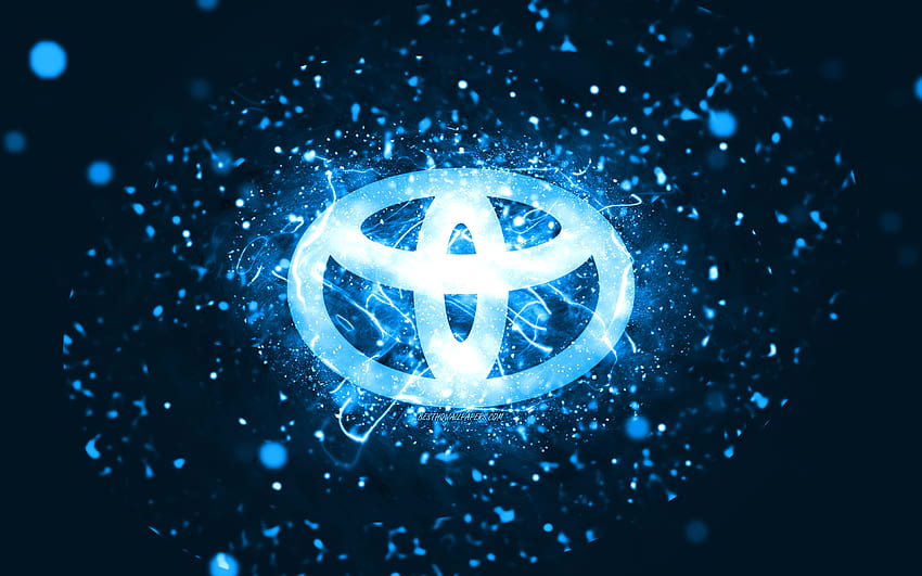 Toyota blaues Logo, blaue Neonlichter, kreativer, blauer abstrakter Hintergrund, Toyota-Logo, Automarken, Toyota HD-Hintergrundbild