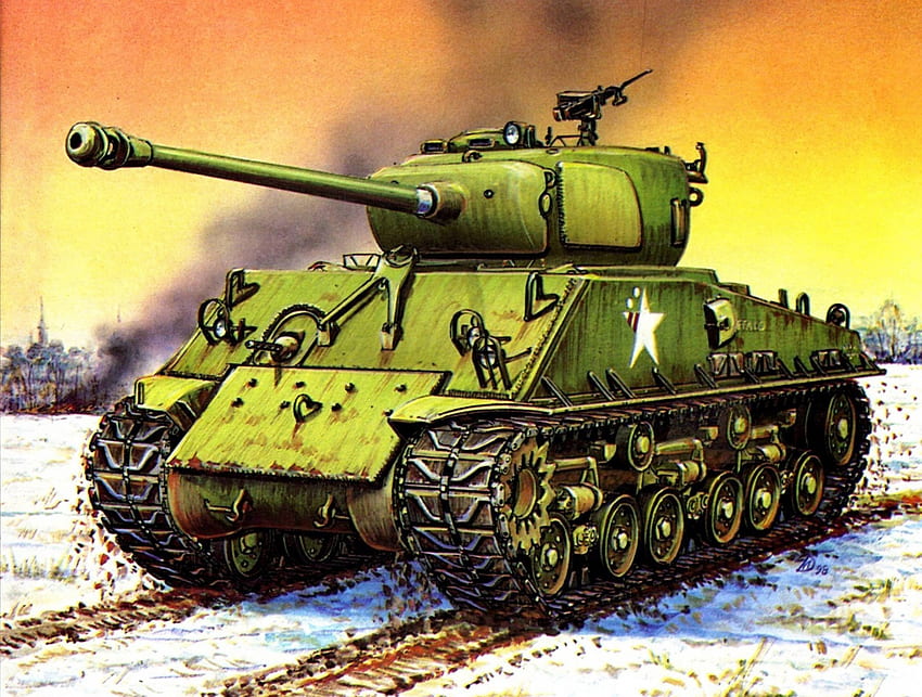 Sherman M-51 Tank, military, isherman, sherman, art, m51, m-51, war, painting, drawing, tank HD wallpaper