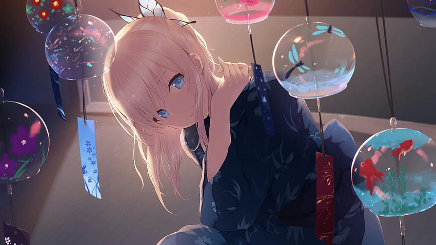 Anime, Girl, Blonde, Kimono, . Mocah HD wallpaper