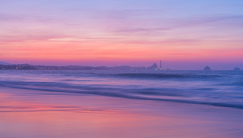 Pink, sunset, seashore, nature HD wallpaper