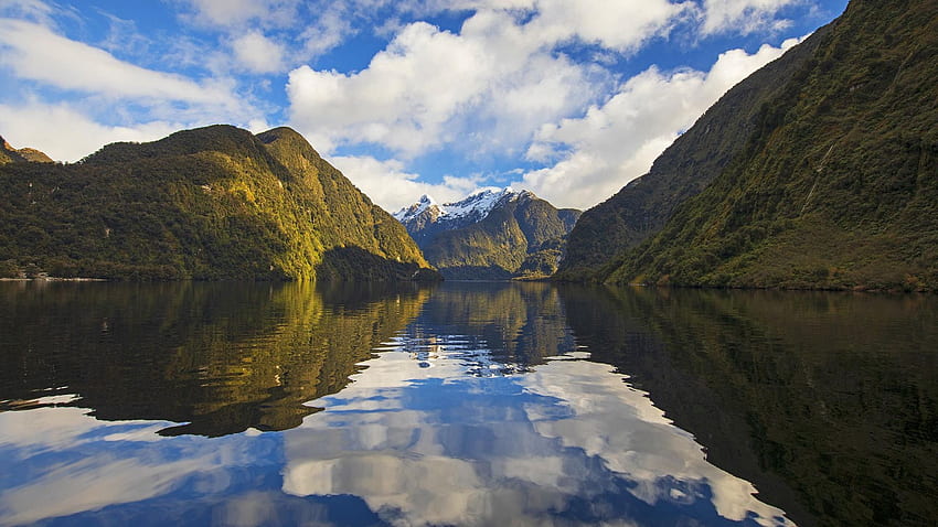 ダウトフル サウンドの祝福された沈黙、南島、ニュージーランド、風景、雲、山、水、反射 高画質の壁紙