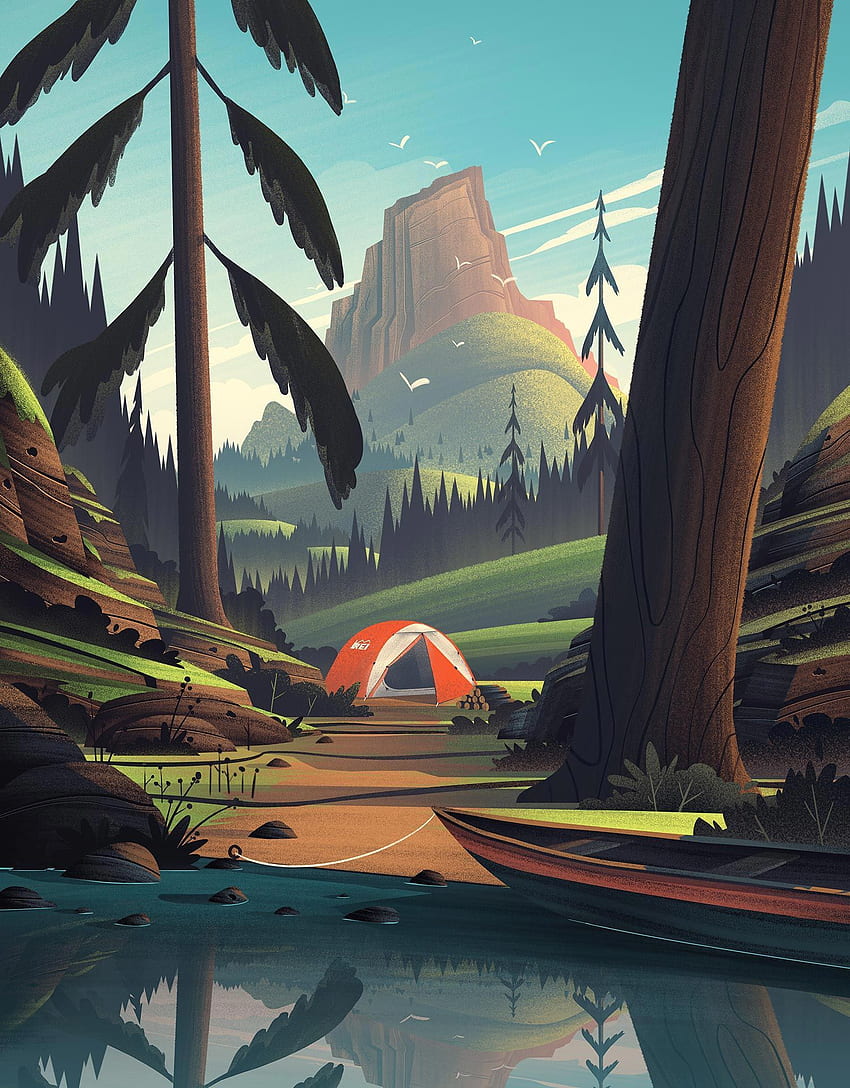 Secluded Camp. Landscape illustration, Animation art, Concept art, Summer Camping HD phone wallpaper