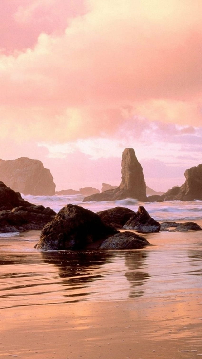 Pink Rock Ocean Sunset Landscape iPhone 8 - Pink Beach HD phone wallpaper