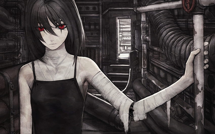 horror dark cyborgs red eyes artwork anime girls iwai ryo – Anime Hot Anime, Scary Dark Anime HD wallpaper