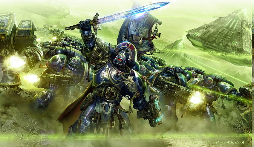 Warhammer 40000, Bolter, Marinir Luar Angkasa, Power Armor, Komandan, Dreadnought, Ultramarines / dan Latar Belakang Seluler Wallpaper HD