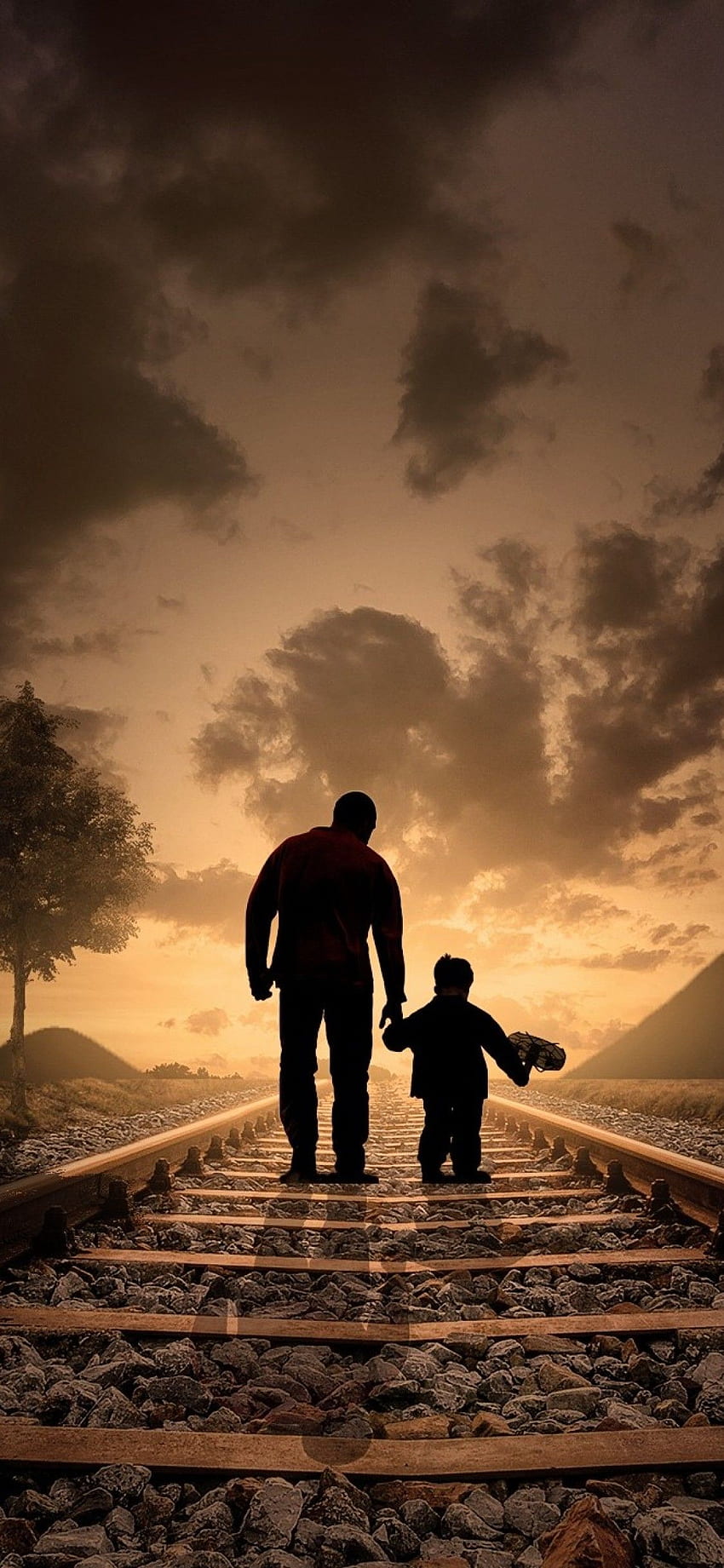 Father Son Walking Railraod iPhone XS, iPhone 10, iPhone X, Fatherhood HD phone wallpaper