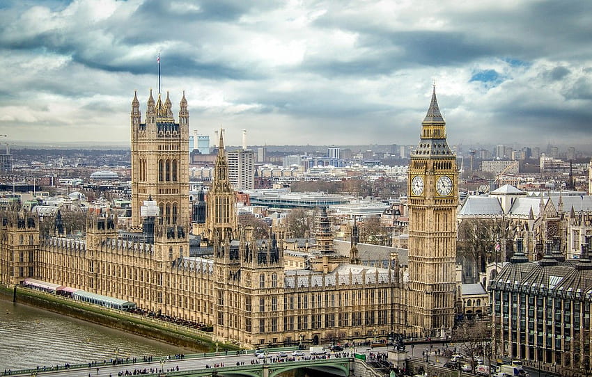 Bridge, people, tower, London, panorama, Parliament, big Ben for ...