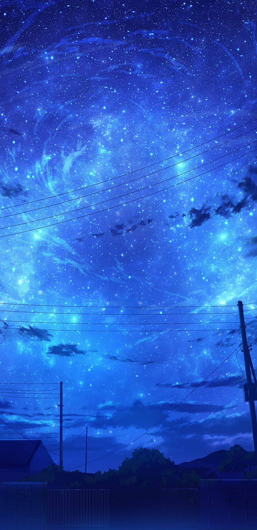 Anime-Landschaft, blauer Himmel, Wolken, Landschaft, Sternennacht für Samsung Galaxy S9, Note 9, S8, S8+, Google Pixel 3 XL - Maiden HD-Handy-Hintergrundbild