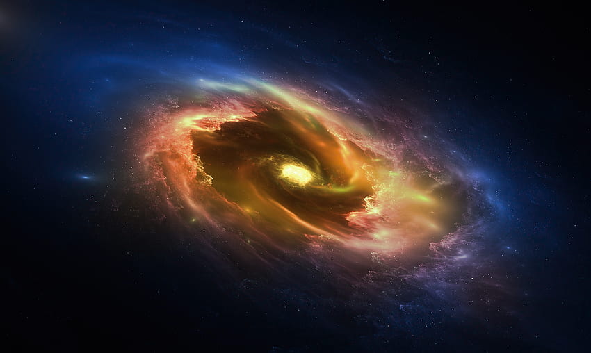 Galaxia espiral amarilla, fantasía, espacio, arte. fondo de pantalla