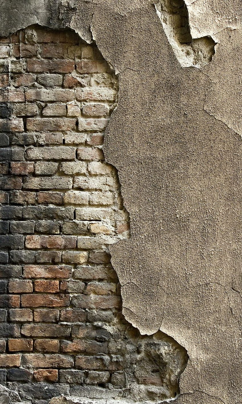 viejo papel de pared pelado. Viejo Muro De Ladrillo. Ladrillo, Pared Rota fondo de pantalla del teléfono